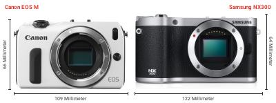 Größenvergleich: Canon EOS M vs. Samsung NX300 Größenvergleich: Canon EOS M vs. Samsung NX300