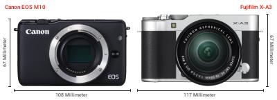 Größenvergleich: Canon EOS M10 vs. Fujifilm X-A3 Größenvergleich: Canon EOS M10 vs. Fujifilm X-A3