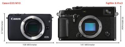 Größenvergleich: Canon EOS M10 vs. Fujifilm X-Pro3 Größenvergleich: Canon EOS M10 vs. Fujifilm X-Pro3