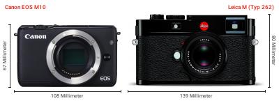 Größenvergleich: Canon EOS M10 vs. Leica M (Typ 262) Größenvergleich: Canon EOS M10 vs. Leica M (Typ 262)