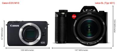 Größenvergleich: Canon EOS M10 vs. Leica SL (Typ 601) Größenvergleich: Canon EOS M10 vs. Leica SL (Typ 601)