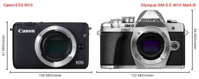 Größenvergleich: Canon EOS M10 vs. OM System OM-D E-M10 Mark III Größenvergleich: Canon EOS M10 vs. OM System OM-D E-M10 Mark III