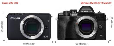 Größenvergleich: Canon EOS M10 vs. OM System OM-D E-M10 Mark IV