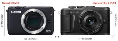 Größenvergleich: Canon EOS M10 vs. OM System PEN E-PL10 Größenvergleich: Canon EOS M10 vs. OM System PEN E-PL10