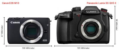 Größenvergleich: Canon EOS M10 vs. Panasonic Lumix DC-GH5 II Größenvergleich: Canon EOS M10 vs. Panasonic Lumix DC-GH5 II