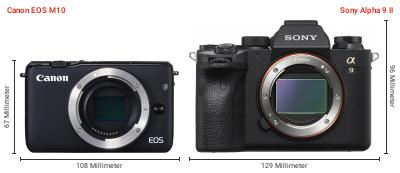Größenvergleich: Canon EOS M10 vs. Sony Alpha 9 II Größenvergleich: Canon EOS M10 vs. Sony Alpha 9 II