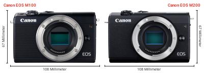 Größenvergleich: Canon EOS M100 vs. Canon EOS M200 Größenvergleich: Canon EOS M100 vs. Canon EOS M200