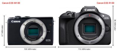 Größenvergleich: Canon EOS M100 vs. Canon EOS R100 Größenvergleich: Canon EOS M100 vs. Canon EOS R100
