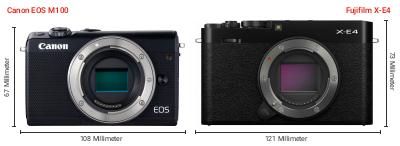 Größenvergleich: Canon EOS M100 vs. Fujifilm X-E4 Größenvergleich: Canon EOS M100 vs. Fujifilm X-E4
