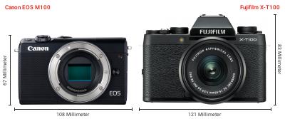 Größenvergleich: Canon EOS M100 vs. Fujifilm X-T100 Größenvergleich: Canon EOS M100 vs. Fujifilm X-T100