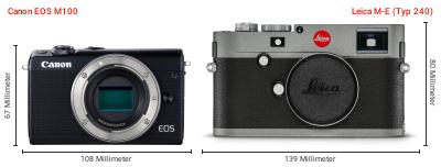 Größenvergleich: Canon EOS M100 vs. Leica M-E (Typ 240) Größenvergleich: Canon EOS M100 vs. Leica M-E (Typ 240)