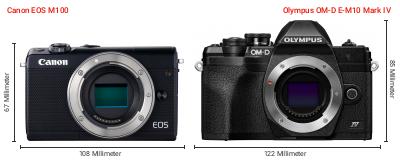 Größenvergleich: Canon EOS M100 vs. OM System OM-D E-M10 Mark IV Größenvergleich: Canon EOS M100 vs. OM System OM-D E-M10 Mark IV
