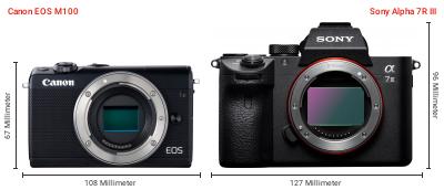 Größenvergleich: Canon EOS M100 vs. Sony Alpha 7R III Größenvergleich: Canon EOS M100 vs. Sony Alpha 7R III