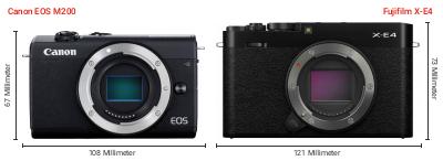 Größenvergleich: Canon EOS M200 vs. Fujifilm X-E4 Größenvergleich: Canon EOS M200 vs. Fujifilm X-E4