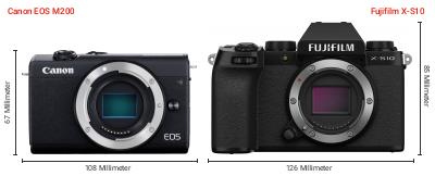 Größenvergleich: Canon EOS M200 vs. Fujifilm X-S10 Größenvergleich: Canon EOS M200 vs. Fujifilm X-S10