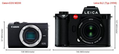 Größenvergleich: Canon EOS M200 vs. Leica SL2 (Typ 2998) Größenvergleich: Canon EOS M200 vs. Leica SL2 (Typ 2998)
