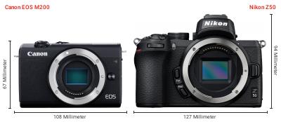Größenvergleich: Canon EOS M200 vs. Nikon Z50 Größenvergleich: Canon EOS M200 vs. Nikon Z50