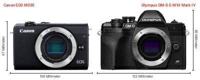 Größenvergleich: Canon EOS M200 vs. OM System OM-D E-M10 Mark IV