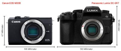 Größenvergleich: Canon EOS M200 vs. Panasonic Lumix DC-G97 Größenvergleich: Canon EOS M200 vs. Panasonic Lumix DC-G97