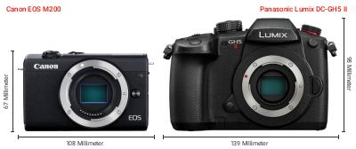 Größenvergleich: Canon EOS M200 vs. Panasonic Lumix DC-GH5 II Größenvergleich: Canon EOS M200 vs. Panasonic Lumix DC-GH5 II