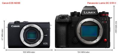 Größenvergleich: Canon EOS M200 vs. Panasonic Lumix DC-S1R II Größenvergleich: Canon EOS M200 vs. Panasonic Lumix DC-S1R II
