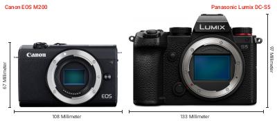 Größenvergleich: Canon EOS M200 vs. Panasonic Lumix DC-S5 Größenvergleich: Canon EOS M200 vs. Panasonic Lumix DC-S5