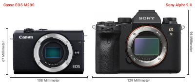 Größenvergleich: Canon EOS M200 vs. Sony Alpha 9 II Größenvergleich: Canon EOS M200 vs. Sony Alpha 9 II