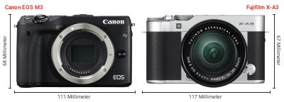 Größenvergleich: Canon EOS M3 vs. Fujifilm X-A3 Größenvergleich: Canon EOS M3 vs. Fujifilm X-A3