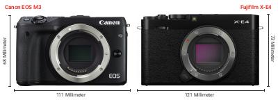 Größenvergleich: Canon EOS M3 vs. Fujifilm X-E4 Größenvergleich: Canon EOS M3 vs. Fujifilm X-E4