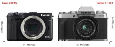Größenvergleich: Canon EOS M3 vs. Fujifilm X-T200 Größenvergleich: Canon EOS M3 vs. Fujifilm X-T200