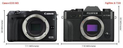 Größenvergleich: Canon EOS M3 vs. Fujifilm X-T30