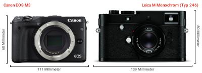 Größenvergleich: Canon EOS M3 vs. Leica M Monochrom (Typ 246) Größenvergleich: Canon EOS M3 vs. Leica M Monochrom (Typ 246)