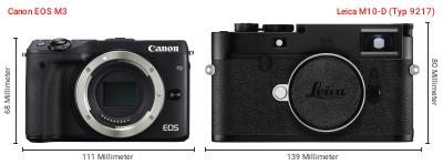 Größenvergleich: Canon EOS M3 vs. Leica M10-D (Typ 9217)
