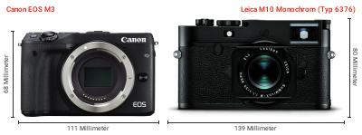 Größenvergleich: Canon EOS M3 vs. Leica M10 Monochrom (Typ 6376) Größenvergleich: Canon EOS M3 vs. Leica M10 Monochrom (Typ 6376)