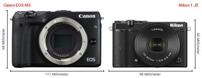 Größenvergleich: Canon EOS M3 vs. Nikon 1 J5 Größenvergleich: Canon EOS M3 vs. Nikon 1 J5
