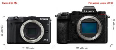 Größenvergleich: Canon EOS M3 vs. Panasonic Lumix DC-S5 Größenvergleich: Canon EOS M3 vs. Panasonic Lumix DC-S5