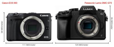 Größenvergleich: Canon EOS M3 vs. Panasonic Lumix DMC-G70 Größenvergleich: Canon EOS M3 vs. Panasonic Lumix DMC-G70