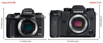 Größenvergleich: Canon EOS M5 vs. Fujifilm X-H1 Größenvergleich: Canon EOS M5 vs. Fujifilm X-H1
