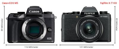 Größenvergleich: Canon EOS M5 vs. Fujifilm X-T100 Größenvergleich: Canon EOS M5 vs. Fujifilm X-T100