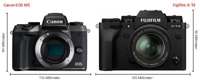 Größenvergleich: Canon EOS M5 vs. Fujifilm X-T4 Größenvergleich: Canon EOS M5 vs. Fujifilm X-T4