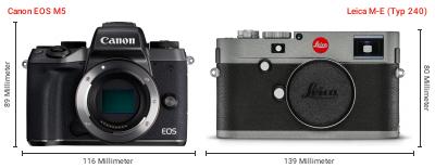 Größenvergleich: Canon EOS M5 vs. Leica M-E (Typ 240) Größenvergleich: Canon EOS M5 vs. Leica M-E (Typ 240)
