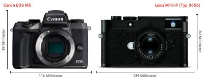 Größenvergleich: Canon EOS M5 vs. Leica M10-P (Typ 3656) Größenvergleich: Canon EOS M5 vs. Leica M10-P (Typ 3656)
