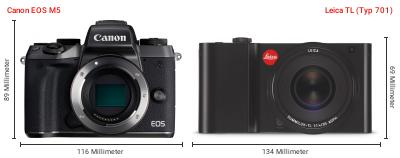 Größenvergleich: Canon EOS M5 vs. Leica TL (Typ 701) Größenvergleich: Canon EOS M5 vs. Leica TL (Typ 701)