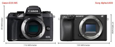 Größenvergleich: Canon EOS M5 vs. Sony Alpha 6400 Größenvergleich: Canon EOS M5 vs. Sony Alpha 6400