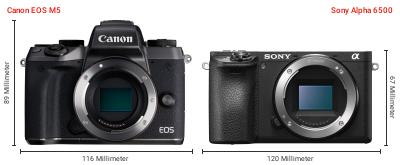 Größenvergleich: Canon EOS M5 vs. Sony Alpha 6500 Größenvergleich: Canon EOS M5 vs. Sony Alpha 6500