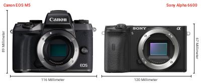 Größenvergleich: Canon EOS M5 vs. Sony Alpha 6600 Größenvergleich: Canon EOS M5 vs. Sony Alpha 6600