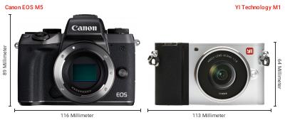 Größenvergleich: Canon EOS M5 vs. YI Technology M1 Größenvergleich: Canon EOS M5 vs. YI Technology M1
