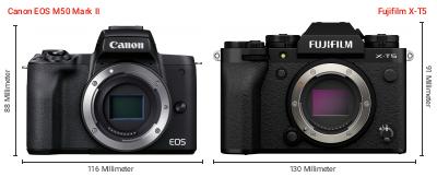 Größenvergleich: Canon EOS M50 Mark II vs. Fujifilm X-T5 Größenvergleich: Canon EOS M50 Mark II vs. Fujifilm X-T5