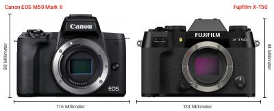 Größenvergleich: Canon EOS M50 Mark II vs. Fujifilm X-T50