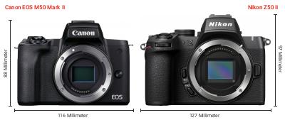 Größenvergleich: Canon EOS M50 Mark II vs. Nikon Z50 II Größenvergleich: Canon EOS M50 Mark II vs. Nikon Z50 II